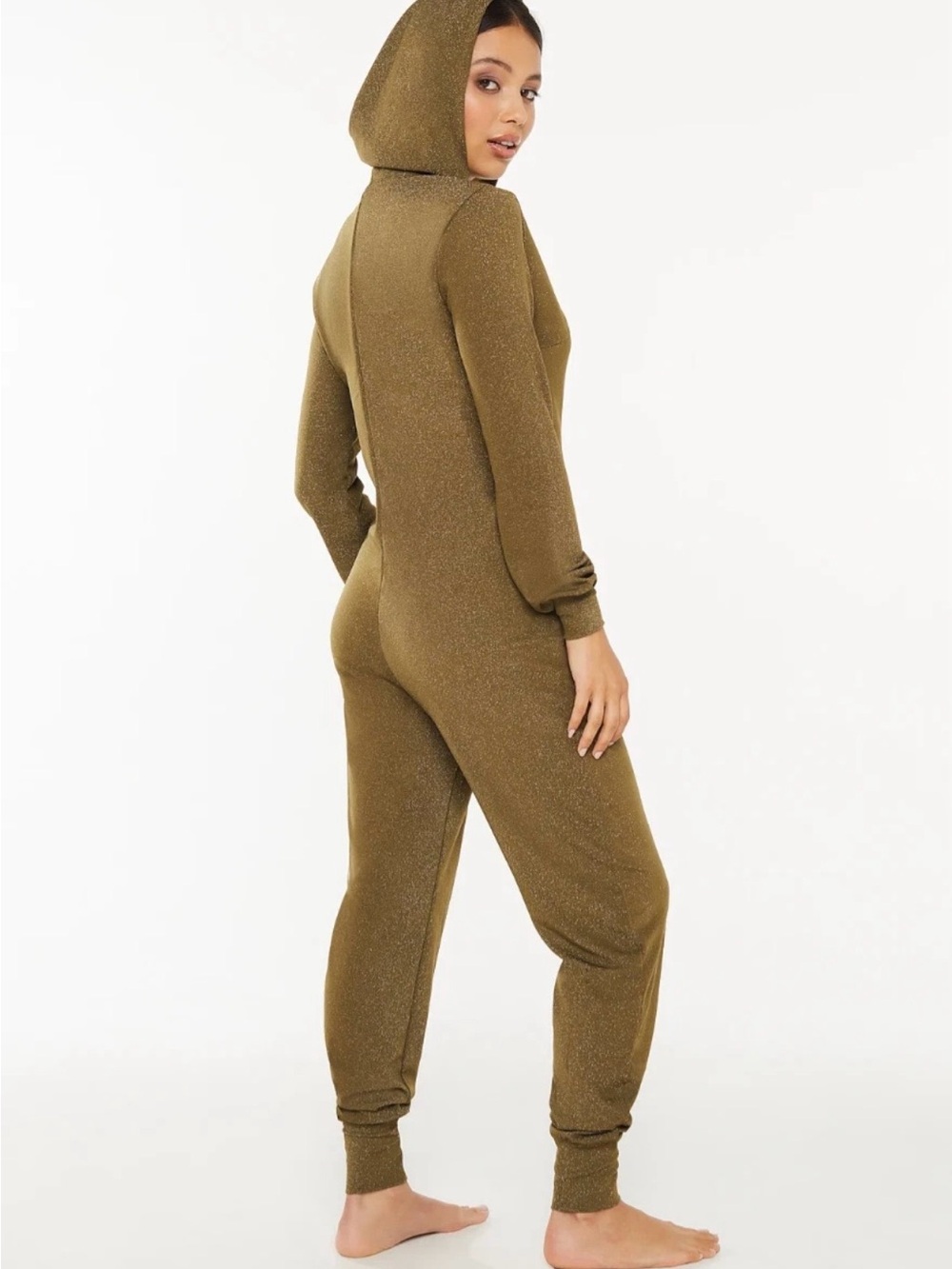 Savage X Fenty Olive Green Glitter Hoodie Jumpsuit Onesie